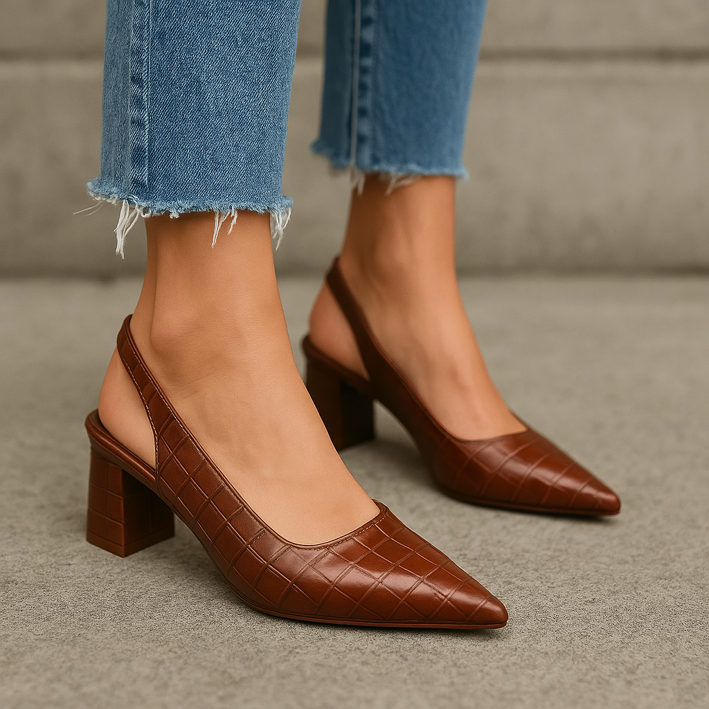 CrocElle | Dames slingback pumps - blokhak, spitse teen