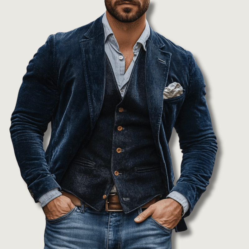 Caldenn | Heren corduroy blazer & vest set – Elegante getailleerde pasvorm, formeel & casual