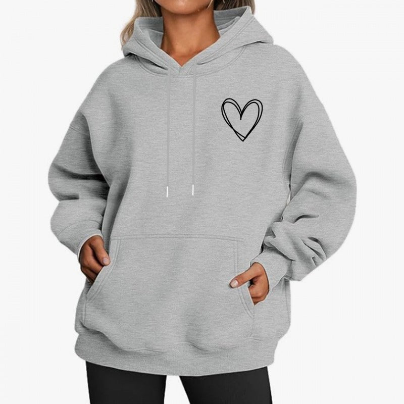 Jorina | Oversized hoodie voor dames met minimalistische hartprint, zachte katoenmix, casual loungewear