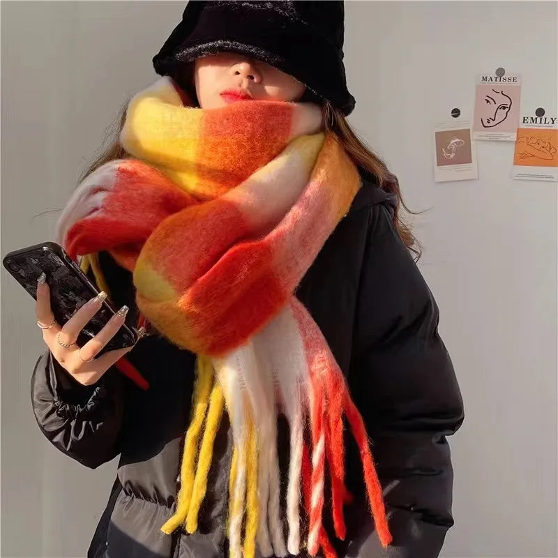 Cozeva | Dikke Warme Wollen Sjaal - 100% Kasjmier Oversized Gekleurde Sjaal 38×230 cm
