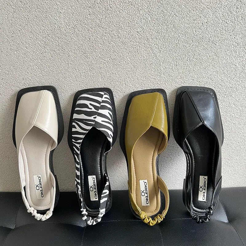 Amelija | Leren Slingback Sandalen voor Vrouwen - Plat, Vierkante Teen, Comfortabele Schoenen