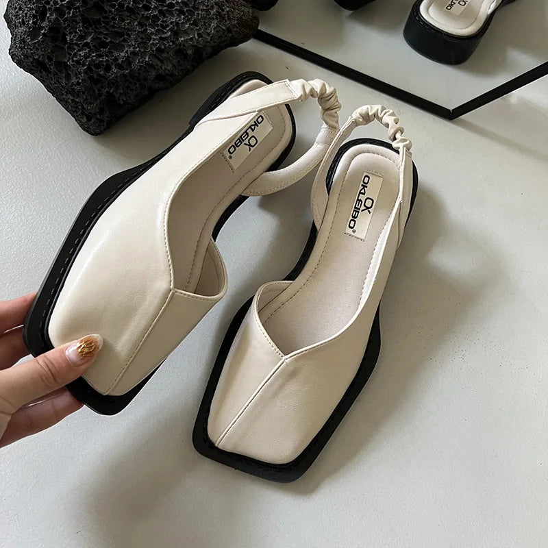 Amelija | Leren Slingback Sandalen voor Vrouwen - Plat, Vierkante Teen, Comfortabele Schoenen