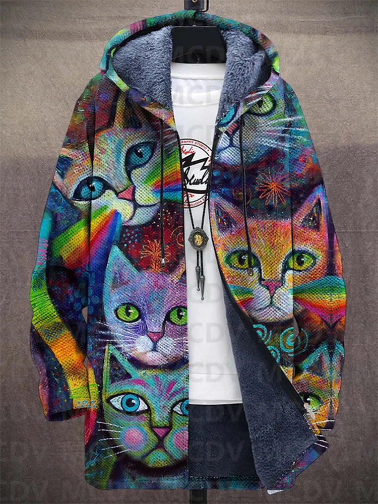 Celestino | Mannenjas met fleecevoering en kattenpatroon, warme casual jas, stijlvolle winterjas