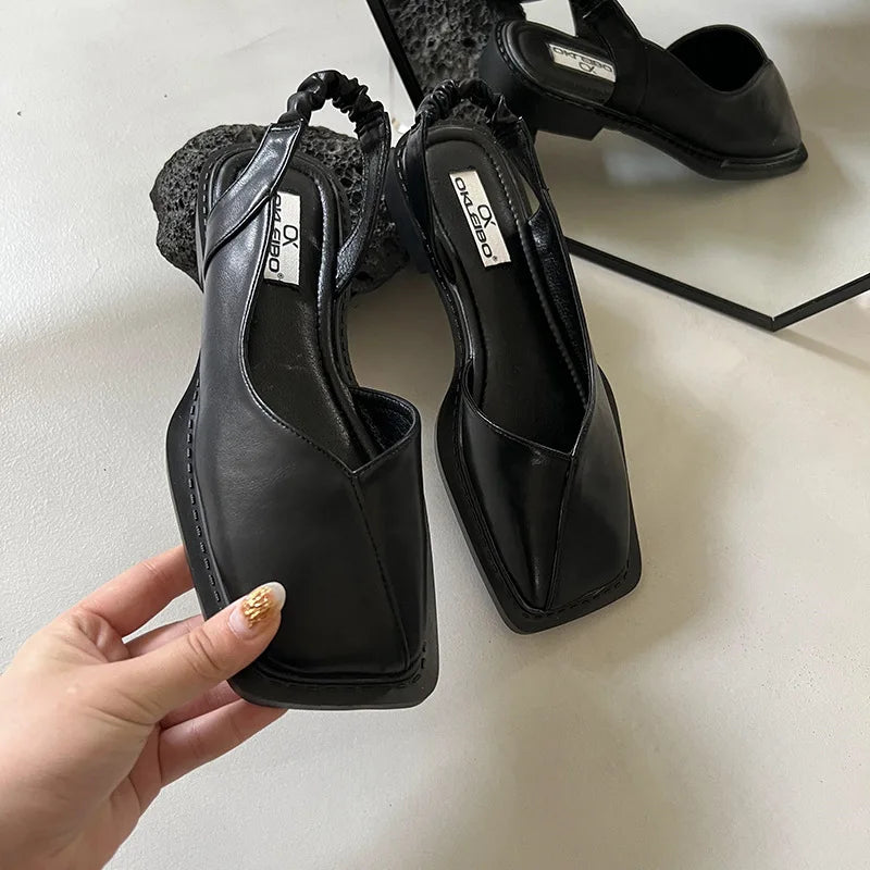 Amelija | Leren Slingback Sandalen voor Vrouwen - Plat, Vierkante Teen, Comfortabele Schoenen