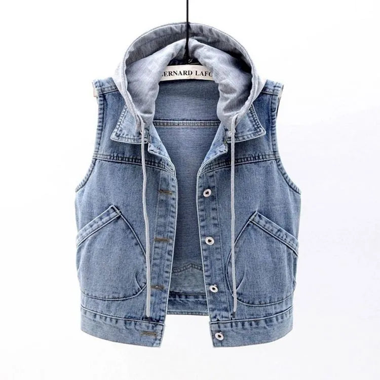 Vivienne | Mouwloos denim vest met capuchon - Casual stijlvolle damesjas