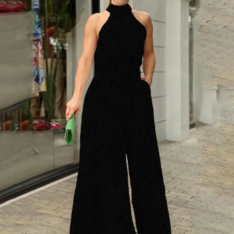 Bardha | Jumpsuit met abstracte print en wijde pijpen voor dames - Halterhals, Zomers Casual