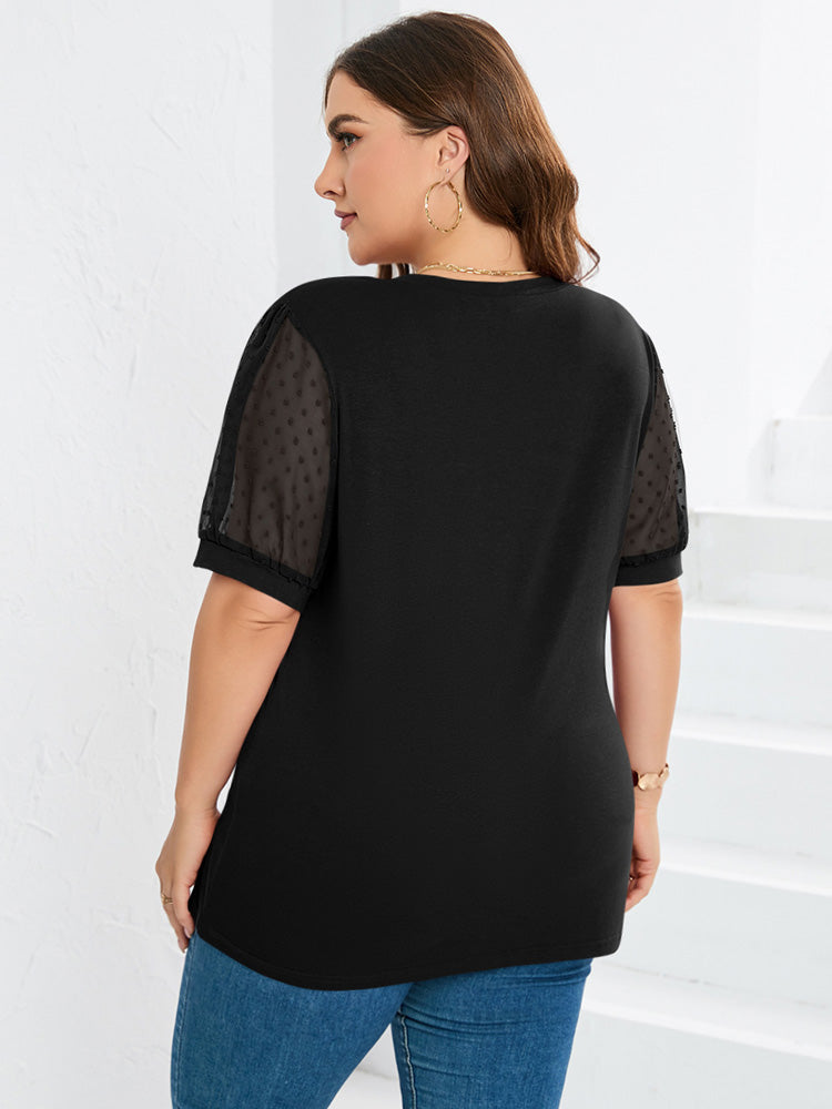 Sivhild | Elegante V-hals Top met Mesh Mouwen - Korte Mouwen Casual Blouse voor Dames