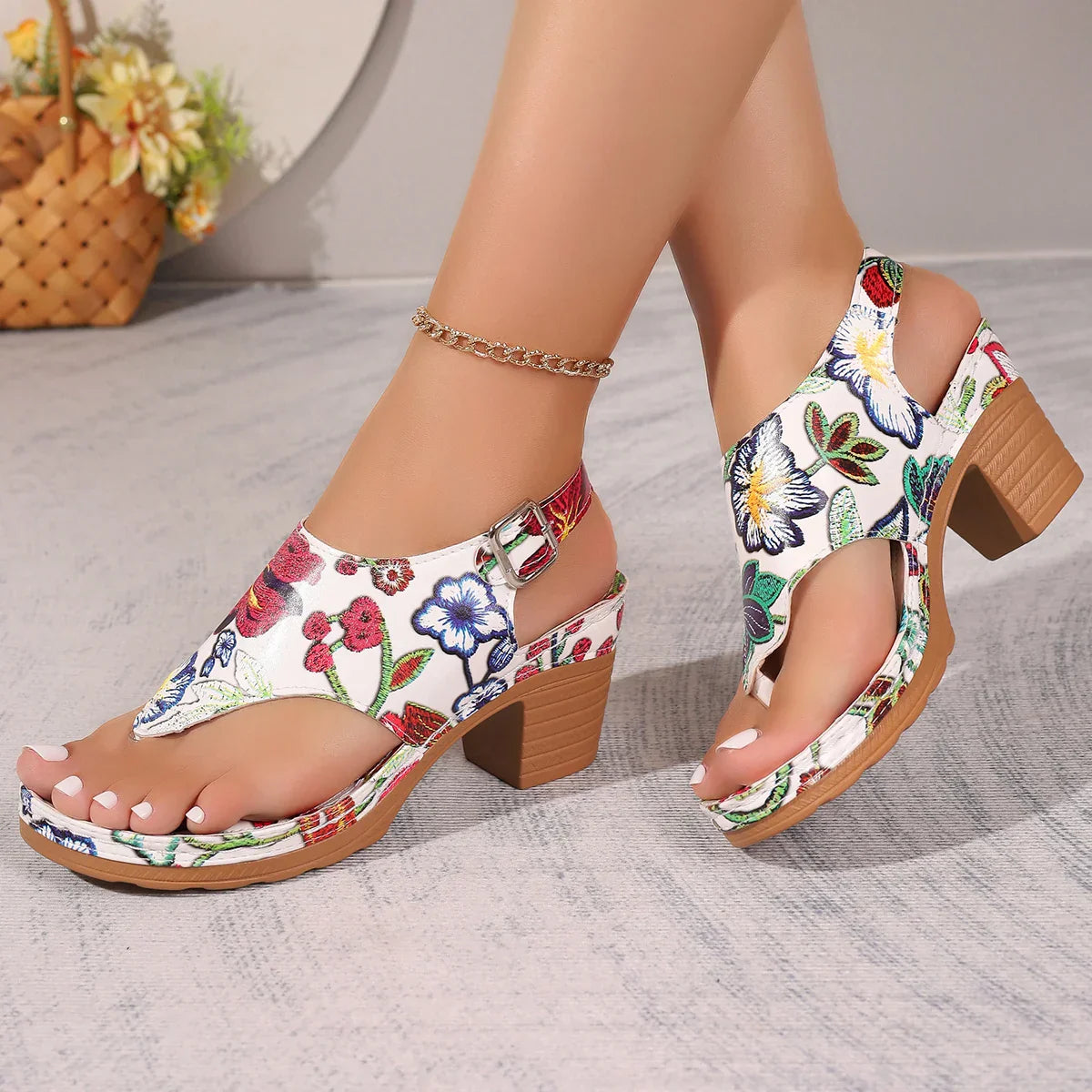 Kalithra | Bloemige sandalen met hoge hak voor dames - Stijlvol schoeisel