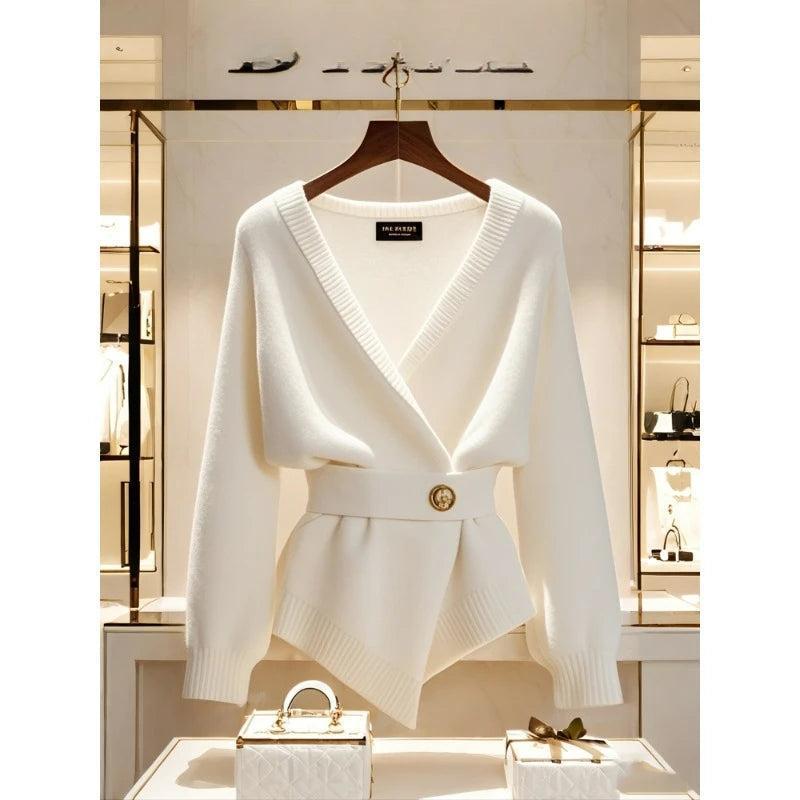 Anyria | Vintage damesvest met lange mouwen en effen gebreide stof – zachte gebreide laag met knopen