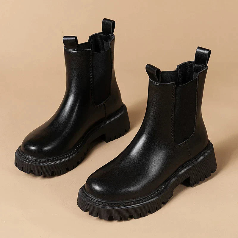 VexStep | Leren antislip Chelsea platformlaarzen voor dames - Waterdichte, comfortabele enkellaarzen