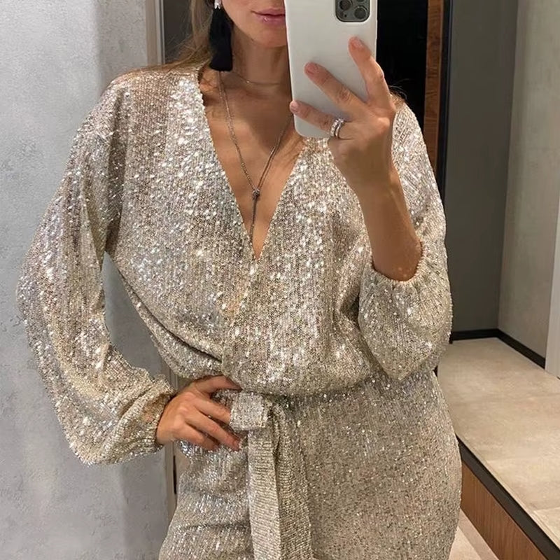 Elfriede | Elegante Jumpsuit met lange mouwen en glitter - Feest & Avondkleding