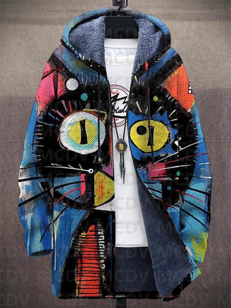 Celestino | Mannenjas met fleecevoering en kattenpatroon, warme casual jas, stijlvolle winterjas