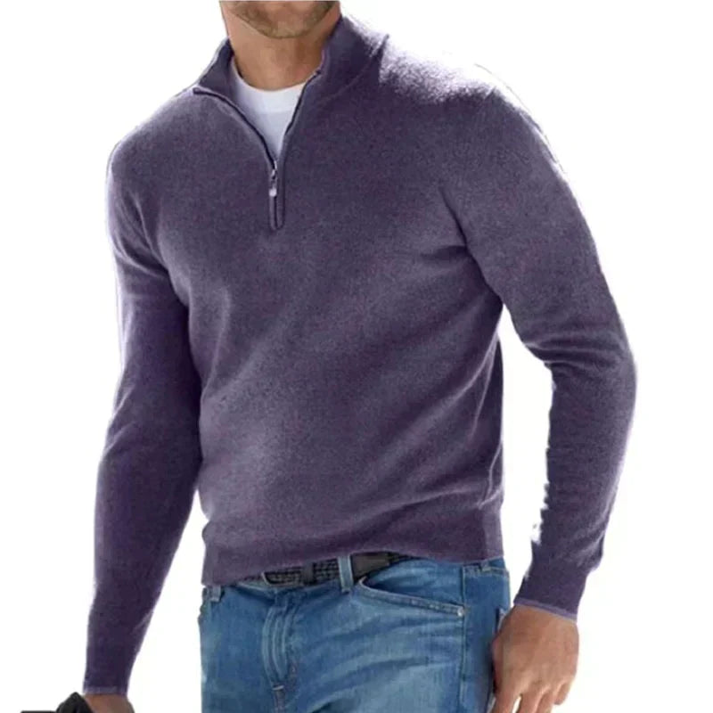 Kasparsson | Heren trui met halve rits, opstaande kraag, stijlvolle gebreide pullover, casual wintertop