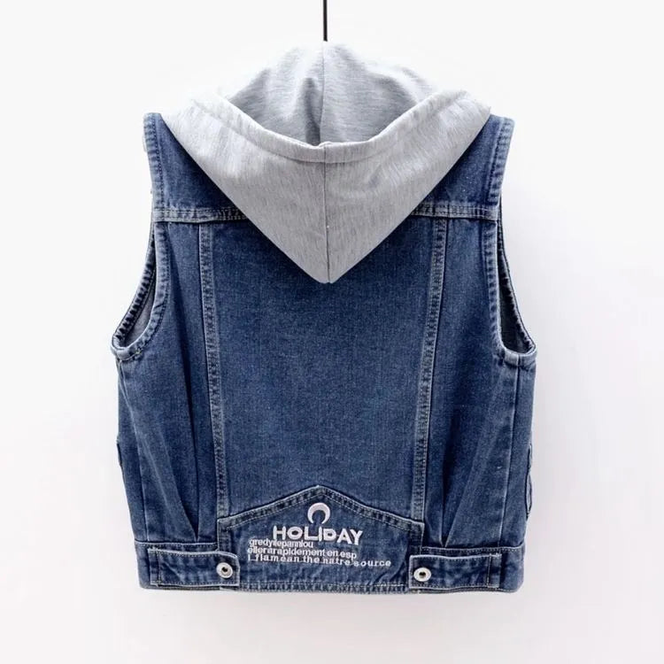 Vivienne | Mouwloos denim vest met capuchon - Casual stijlvolle damesjas