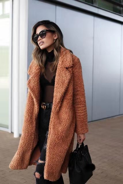 Yvonna | Lange oversized teddyjas – Winterwarme jas met reverskraag, zachte pluche bovenkleding