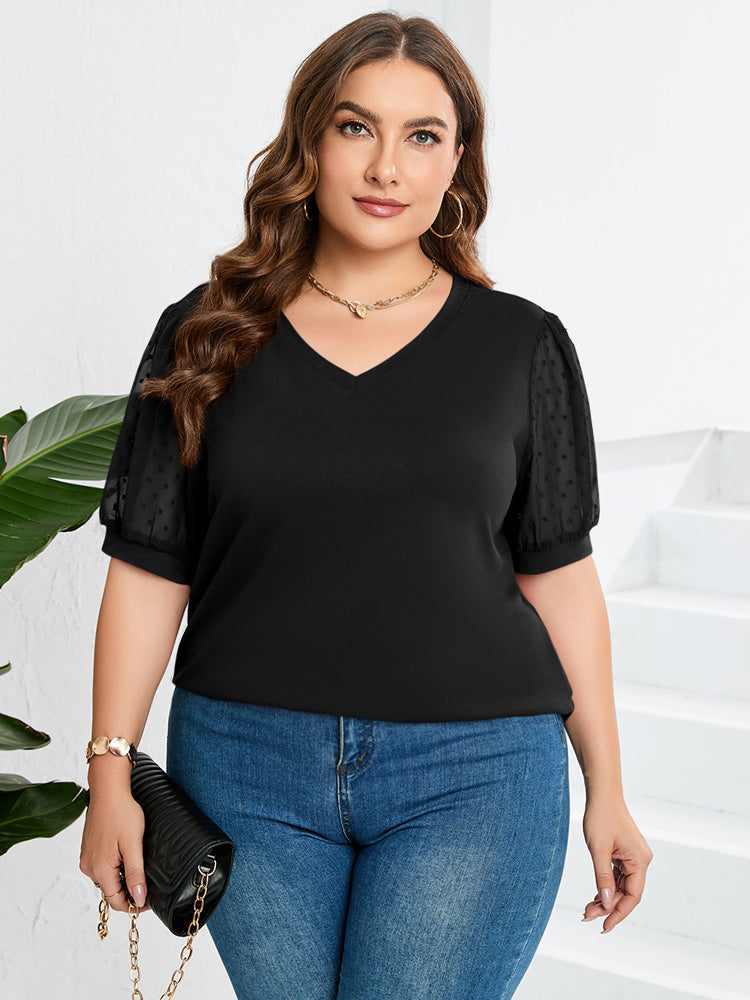 Sivhild | Elegante V-hals Top met Mesh Mouwen - Korte Mouwen Casual Blouse voor Dames