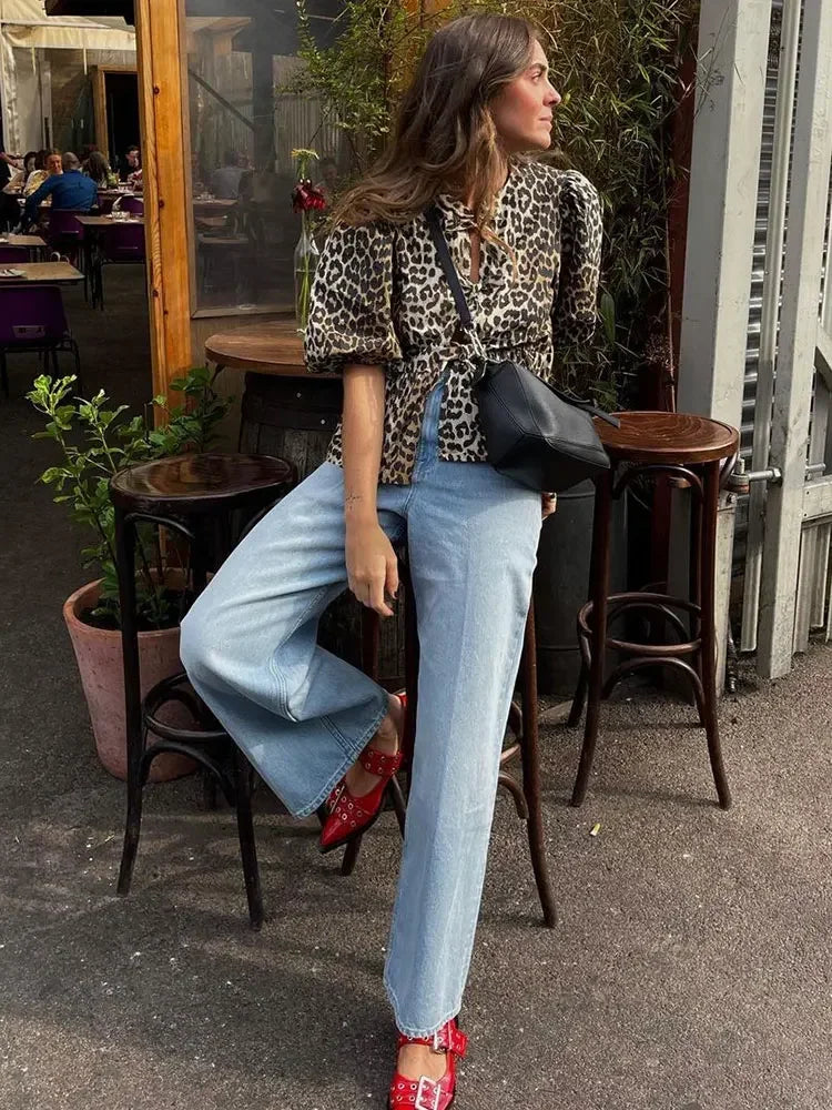 Cerelle | Peplum Babydoll Blouse - Korte Pofmouw Top met Bandjes Aan De Voorkant, Vintage Ruffle Shirt