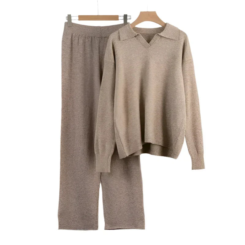 Norelia | 2-delige gebreide loungewearset voor dames, trui en broek, casual comfortabele outfit