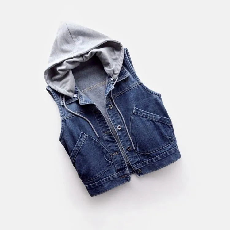 Vivienne | Mouwloos denim vest met capuchon - Casual stijlvolle damesjas