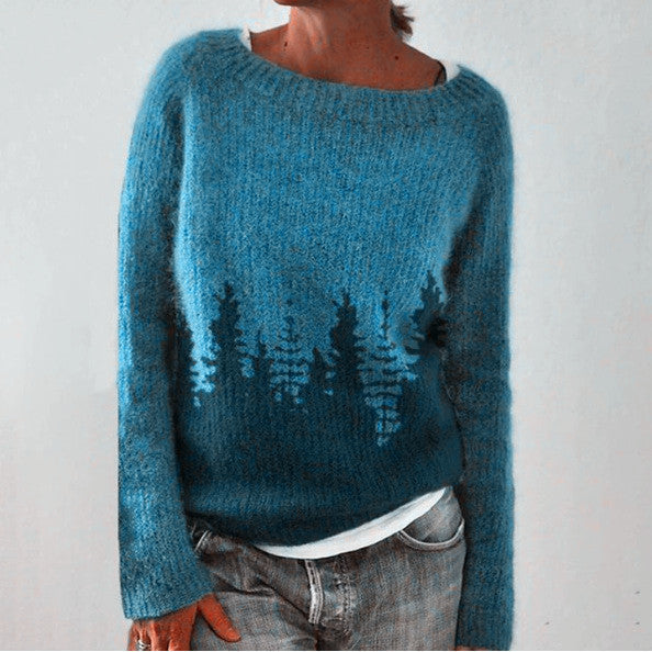 Terynna | Dames Retro Geometrisch Gebreide Trui - Lange Mouw Vintage Pullover
