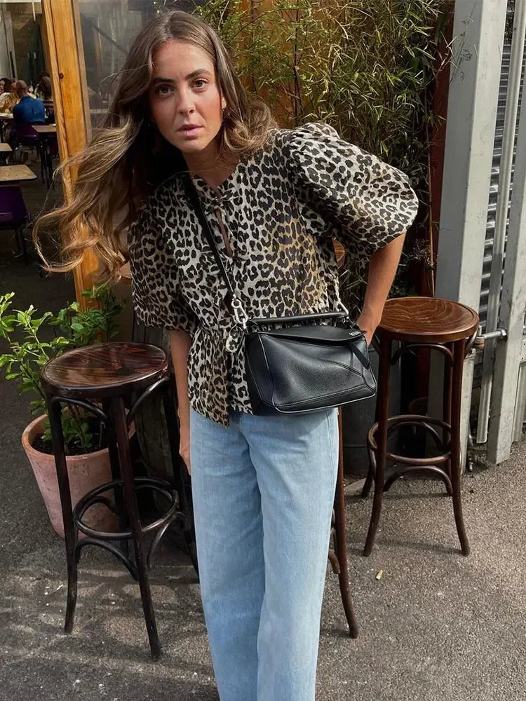 Cerelle | Peplum Babydoll Blouse - Korte Pofmouw Top met Bandjes Aan De Voorkant, Vintage Ruffle Shirt