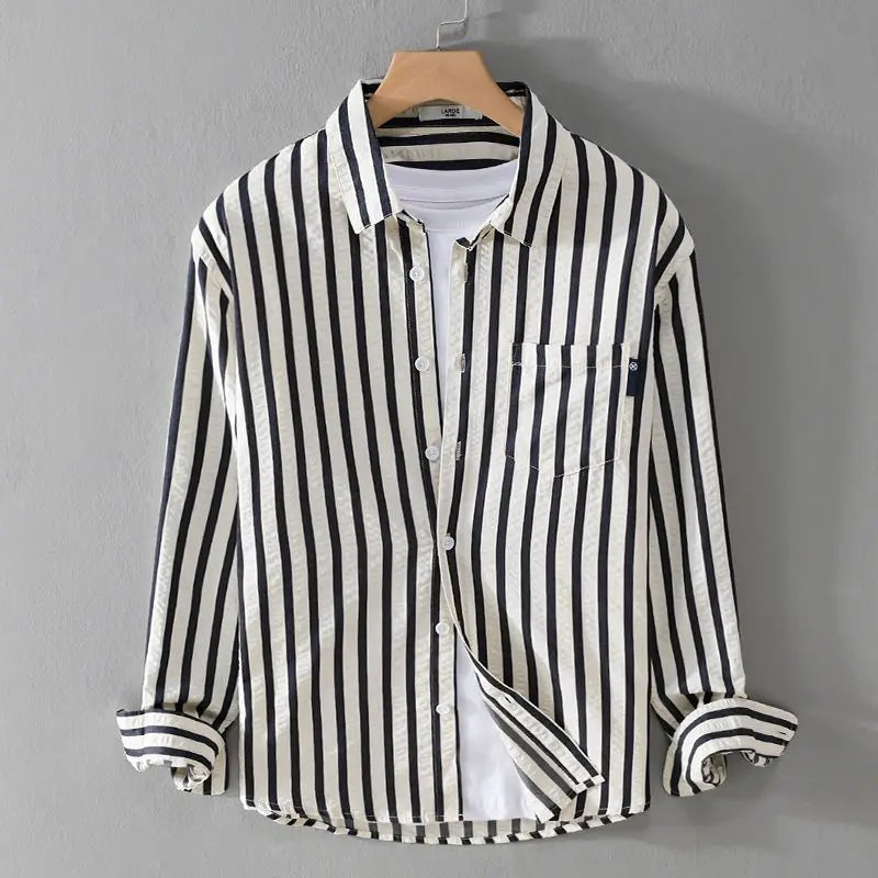 Flynn | Gestreept overhemd met knoopsluiting voor heren - Klassiek overhemd met lange mouwen, Casual & formele kleding