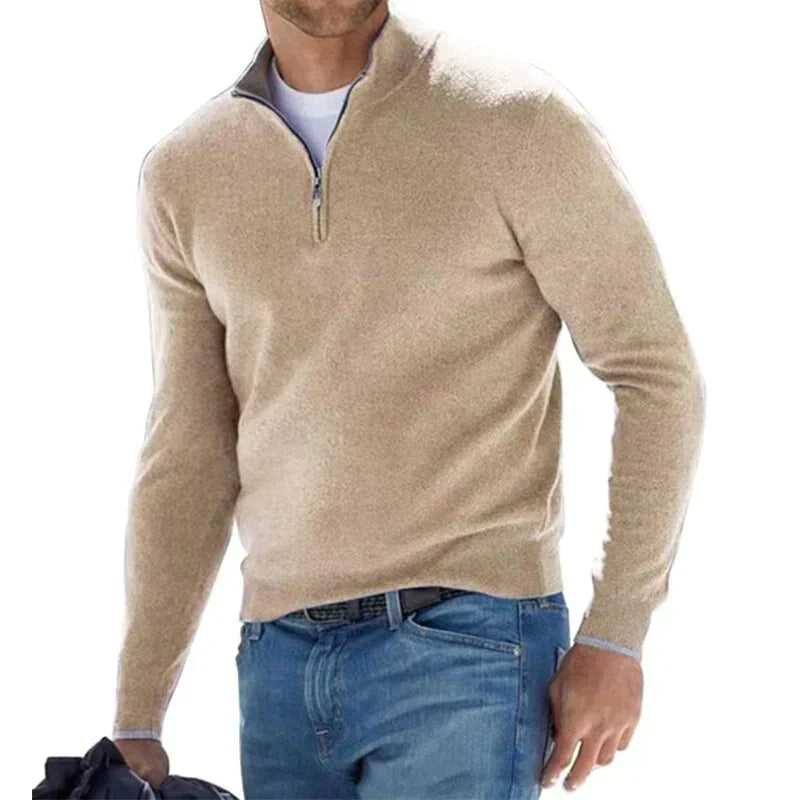 Kasparsson | Heren trui met halve rits, opstaande kraag, stijlvolle gebreide pullover, casual wintertop