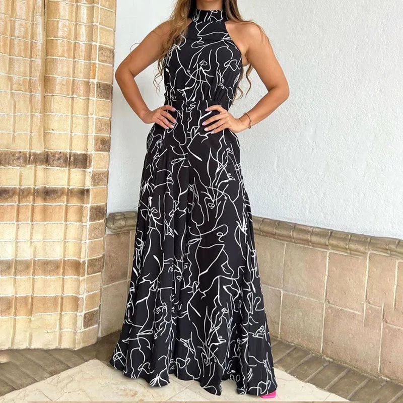 Bardha | Jumpsuit met abstracte print en wijde pijpen voor dames - Halterhals, Zomers Casual