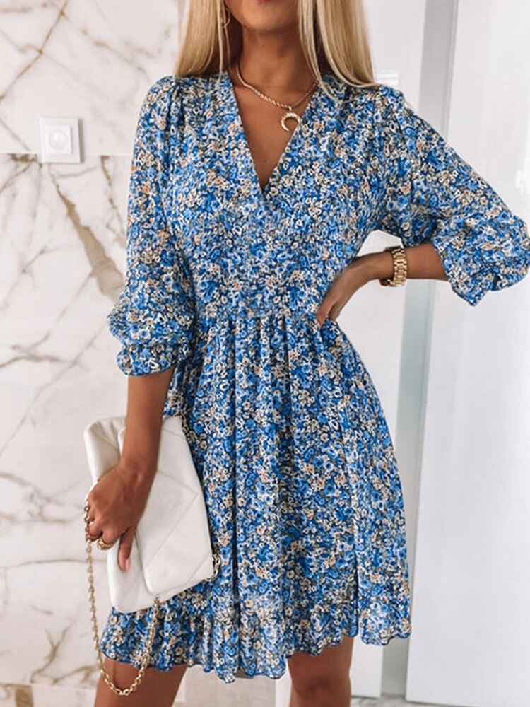Zanna | Damesjurk met V-hals en 3/4 mouwen - Elegante Midi-jurk voor lente en zomer