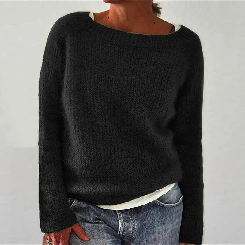 Luminita | Losvallende gebreide trui met boothals voor dames – Lichtgewicht casual pullover