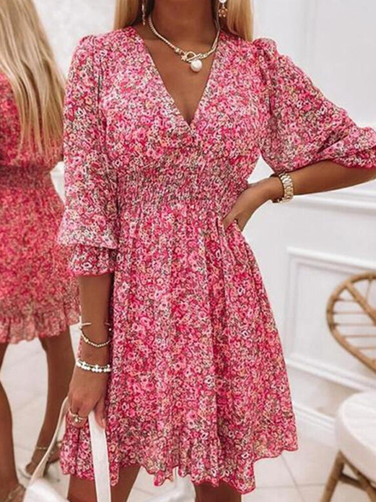 Zanna | Damesjurk met V-hals en 3/4 mouwen - Elegante Midi-jurk voor lente en zomer
