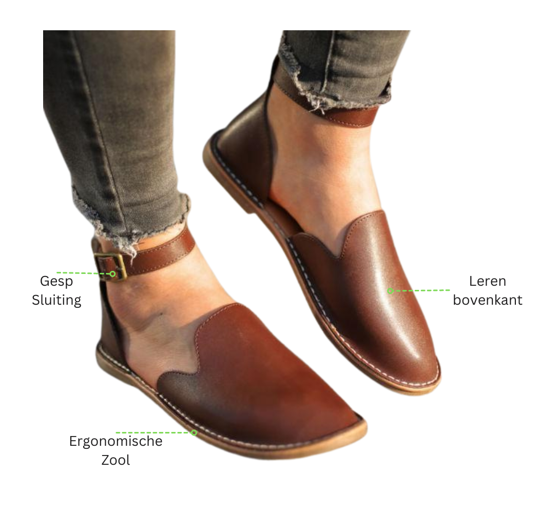 Stepelle | Vrouwen Orthopedische Leren Flats - Slip-On Enkel Gesp Schoenen