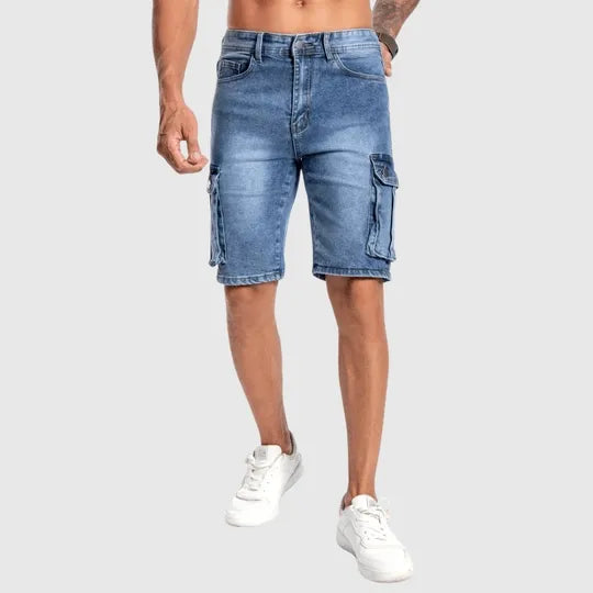 Zauren | Heren denim cargoshorts - Casual Outdoor Workwear, Multizak Design