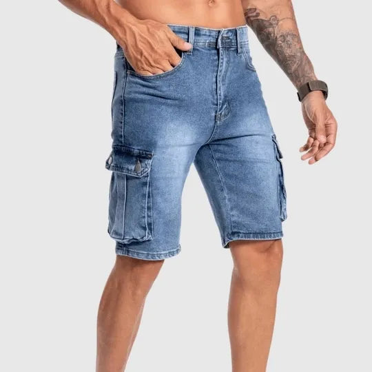 Zauren | Heren denim cargoshorts - Casual Outdoor Workwear, Multizak Design