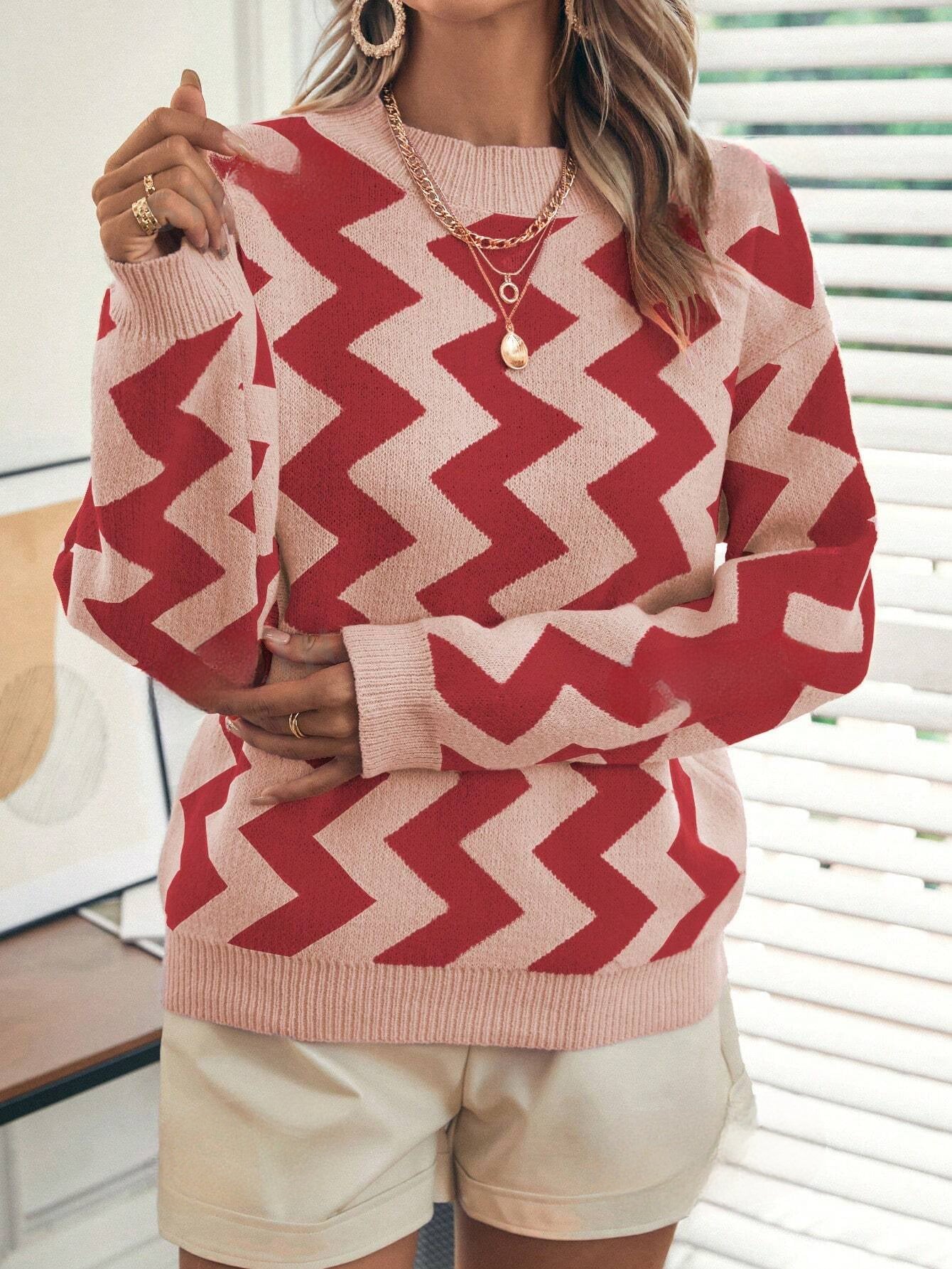 Edelweiss | Levendige trui met chevronpatroon en verlaagde schouders – Oversized casual breisel voor herfst