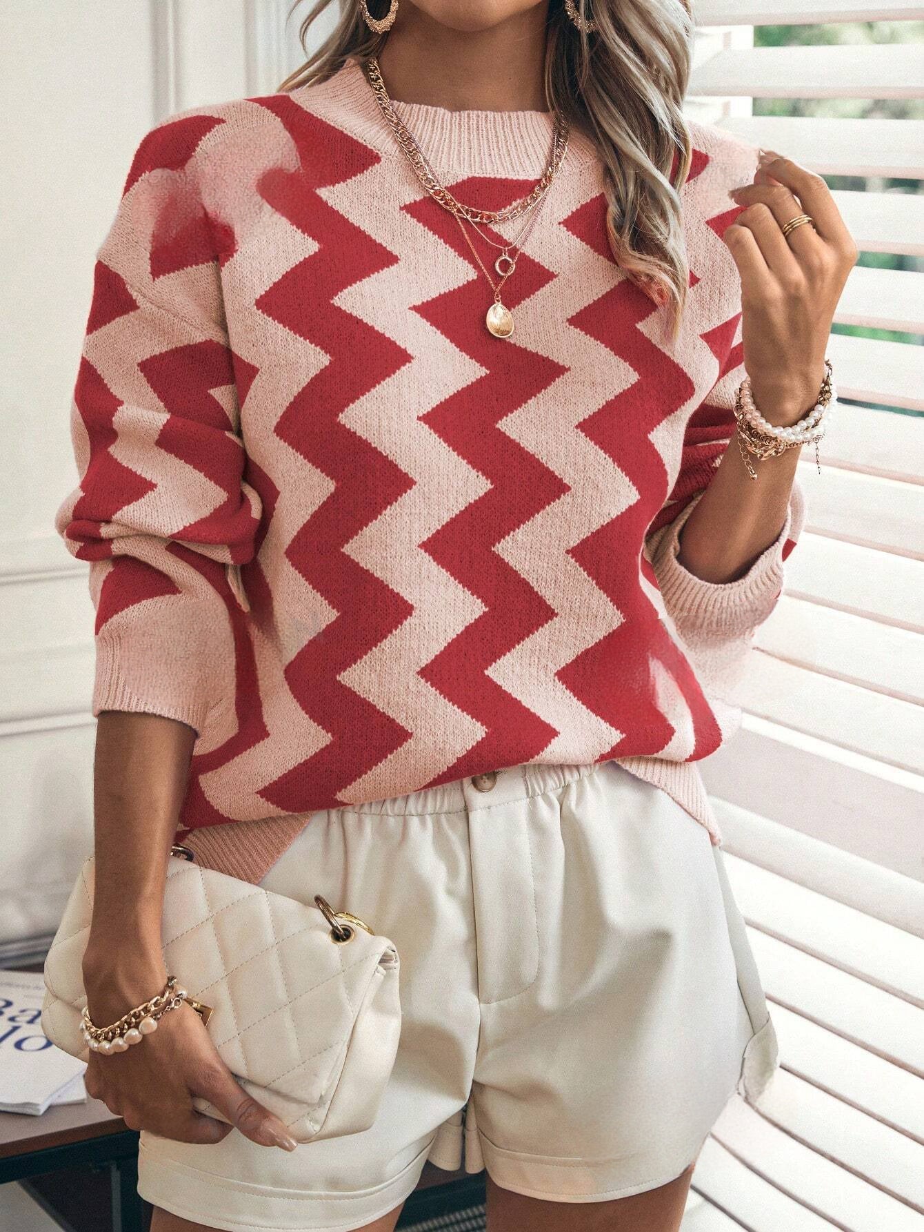 Edelweiss | Levendige trui met chevronpatroon en verlaagde schouders – Oversized casual breisel voor herfst