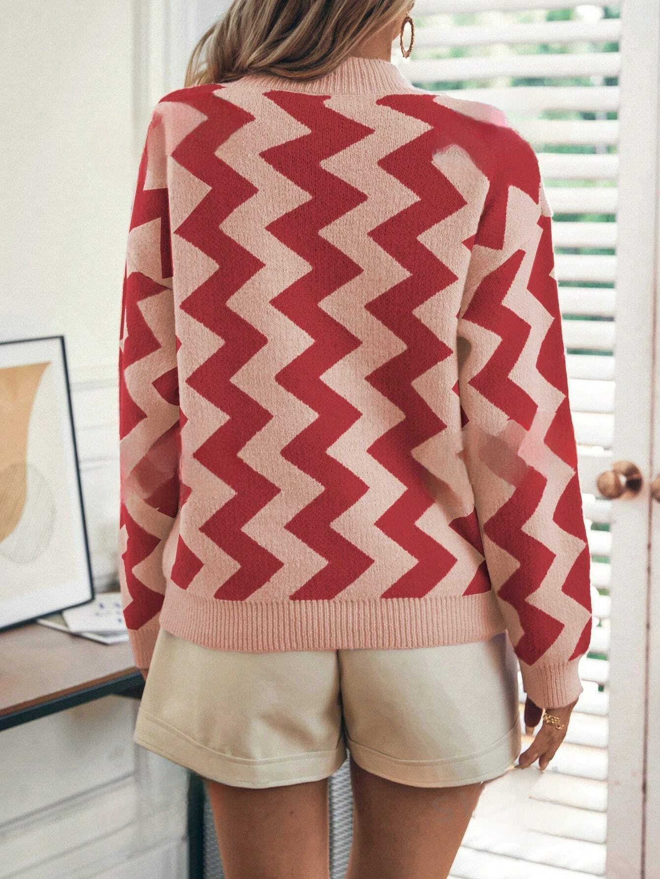 Edelweiss | Levendige trui met chevronpatroon en verlaagde schouders – Oversized casual breisel voor herfst