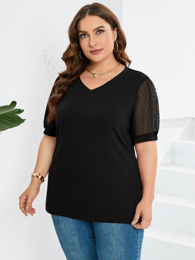 Sivhild | Elegante V-hals Top met Mesh Mouwen - Korte Mouwen Casual Blouse voor Dames