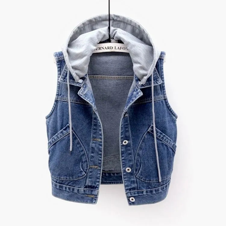 Vivienne | Mouwloos denim vest met capuchon - Casual stijlvolle damesjas