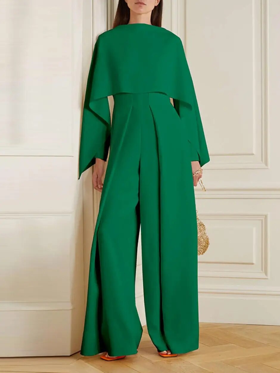 Ysara | Elegante jumpsuit met wijde pijpen en Cape-overlay - Formele feestromper