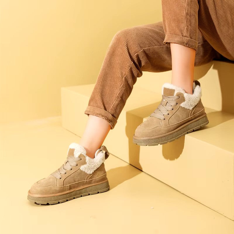 CozyKicks | Dames sneakers met voering van imitatiebont voor de winter - Warme casual schoenen met leren loo