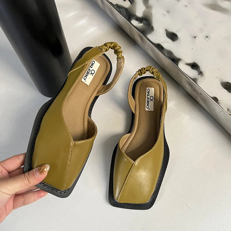 Amelija | Leren Slingback Sandalen voor Vrouwen - Plat, Vierkante Teen, Comfortabele Schoenen