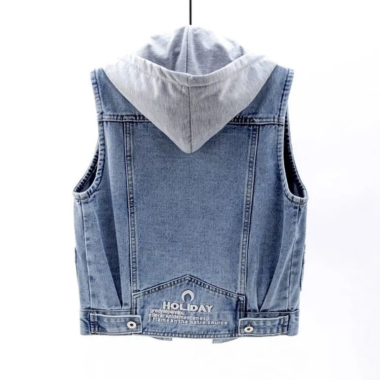 Vivienne | Mouwloos denim vest met capuchon - Casual stijlvolle damesjas
