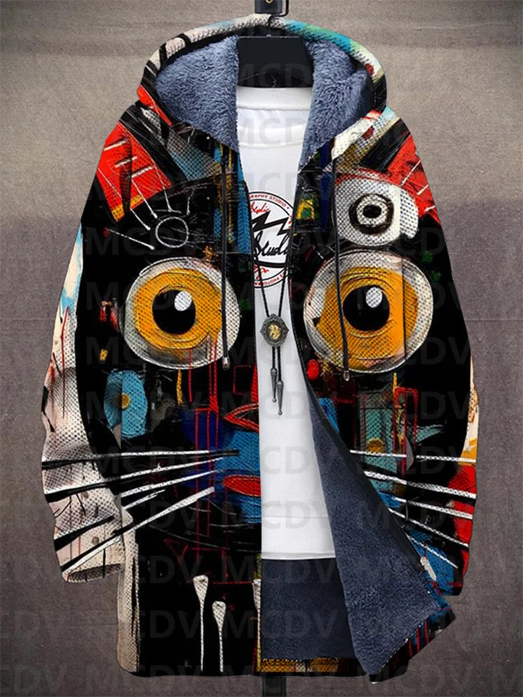 Celestino | Mannenjas met fleecevoering en kattenpatroon, warme casual jas, stijlvolle winterjas