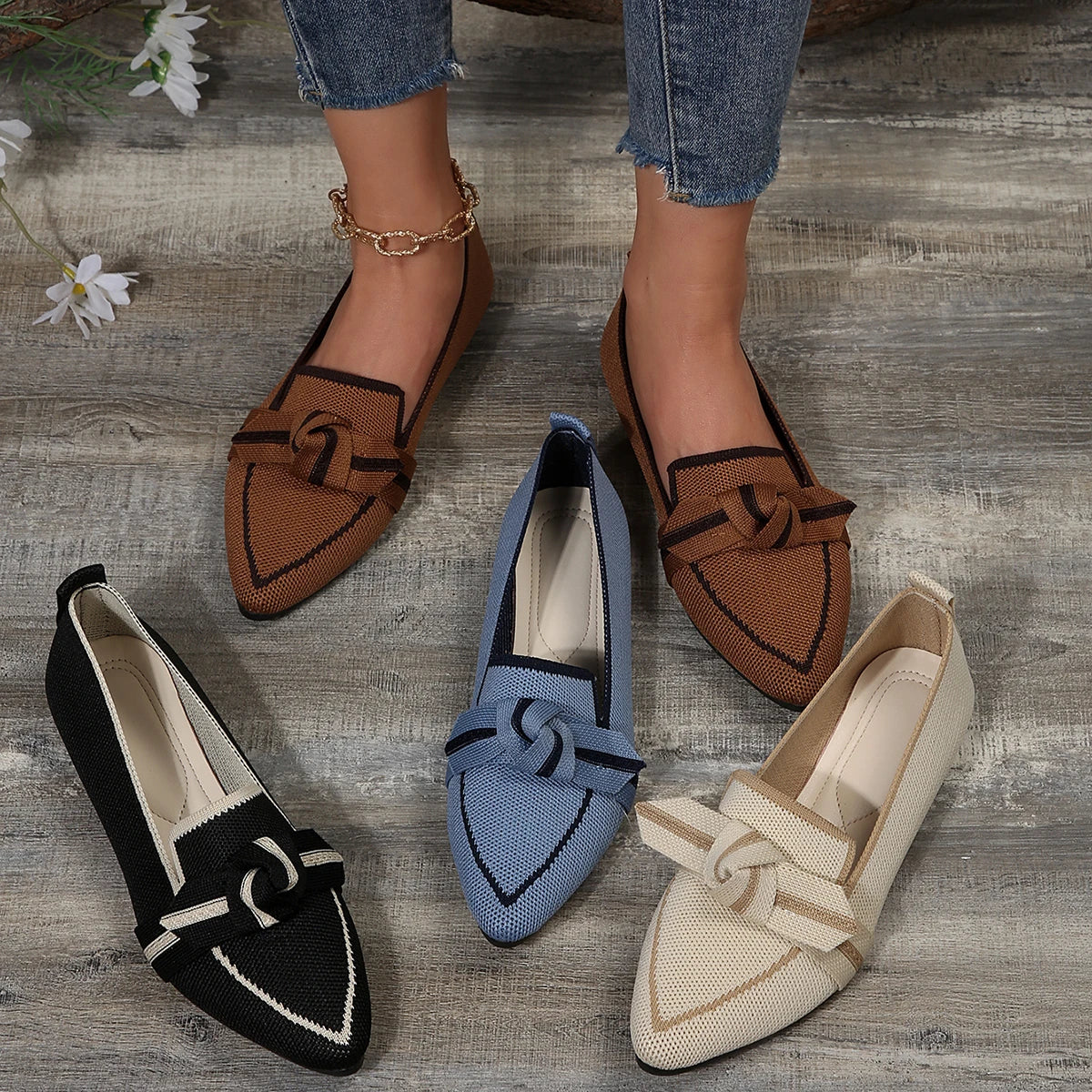 Brelle | Damesflats met spitse tenen - gedempte, ademende slip-on schoenen