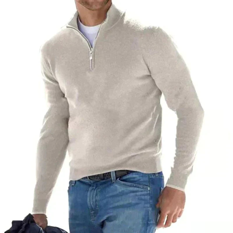 Kasparsson | Heren trui met halve rits, opstaande kraag, stijlvolle gebreide pullover, casual wintertop