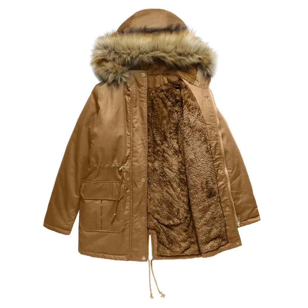 Lieke | Lange winterparka met kraag van imitatiebont, water- en winddicht, geïsoleerde donsjas