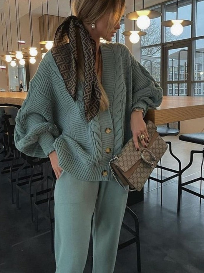 Angelina | Gebreid damesvest & leggingset - Gezellige 2-delige winteroutfit