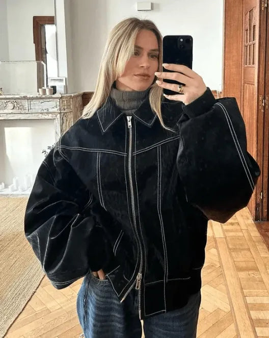 Tavira | Dames oversized faux leren bikerjas - street style bovenkleding, vintage look