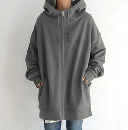 Lenna | Oversized winterhoodie voor dames met ritssluiting, warm sweatshirt met fleecevoering